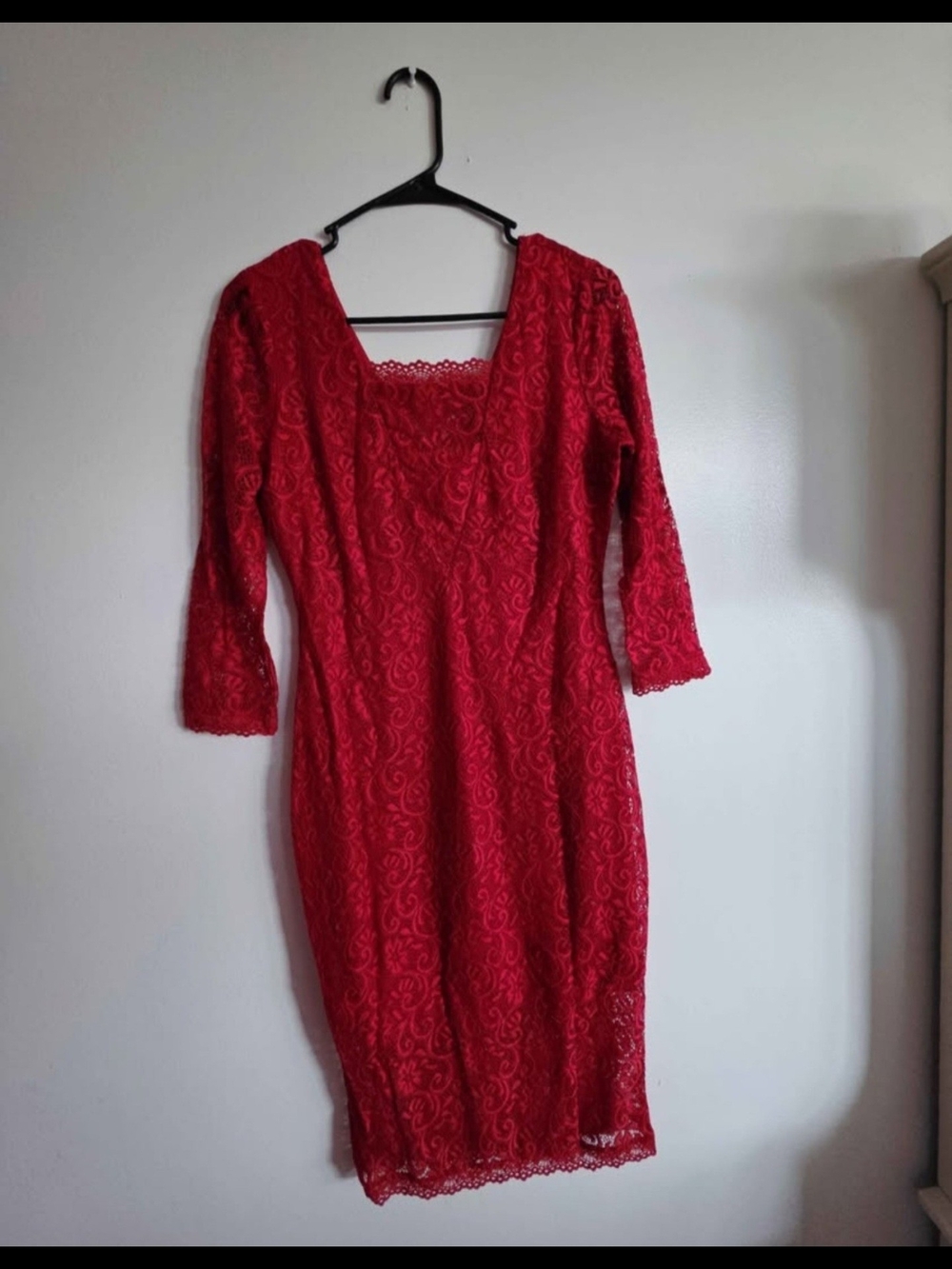 Candie's Red Lace Midi Dress with Scoop Neck